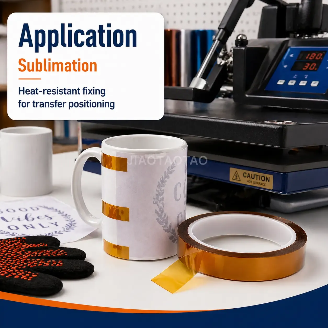 Thin 10mm PI film tape for sublimation masking, heat transfer, and PCB insulation.